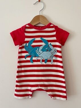 LEMON LOVES LIME EUC Boys Ocean Theme Crab Appliqué Summer Romper